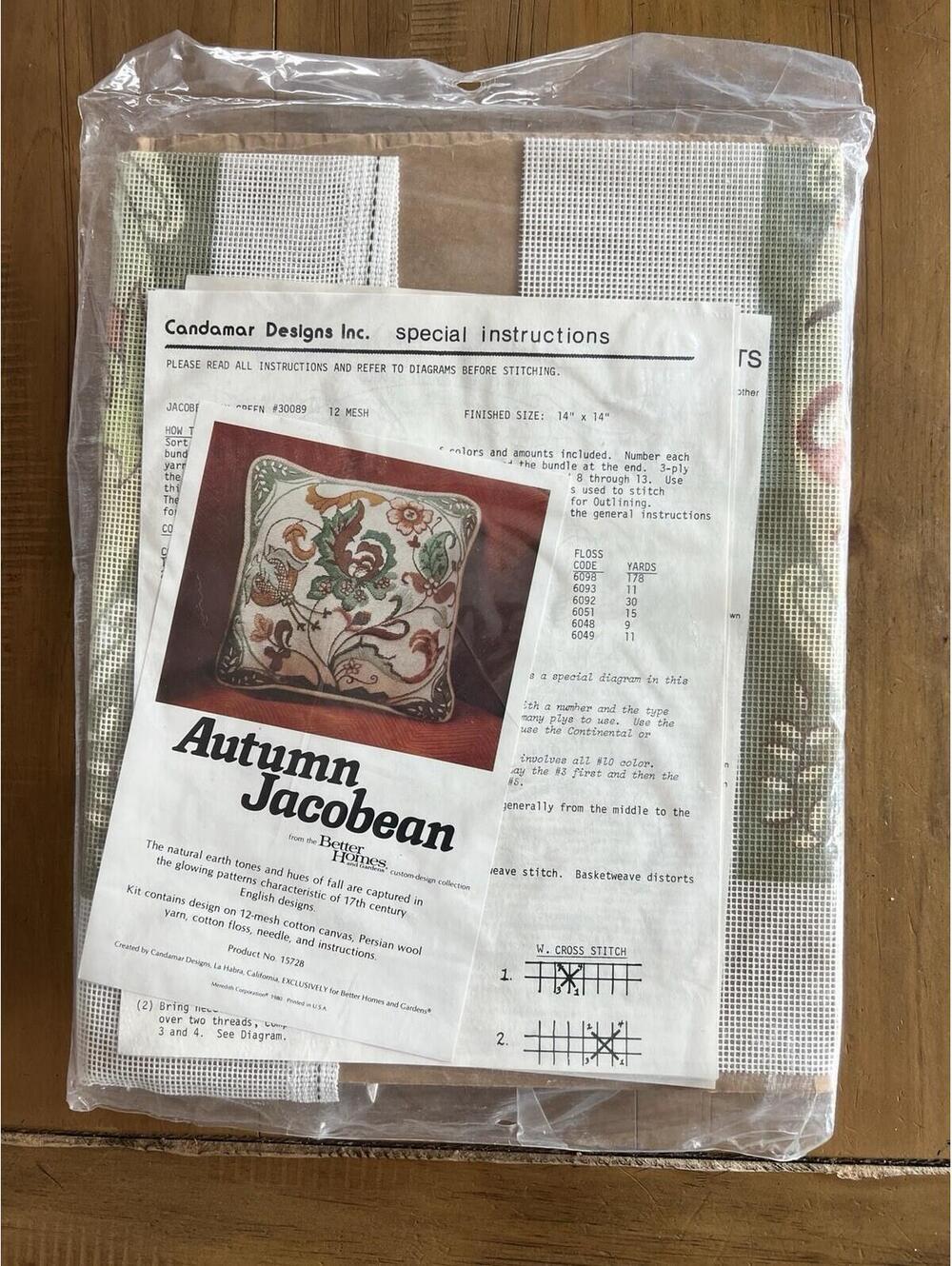 Vintage 1980 Better Homes & Garden Autumn Jacobean Canvas Sealed Tapestry Pillow